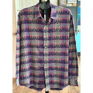 Royal Robbins Mens Flannel Shirt Large Purple Orange Aztec Plaid Cotton Portugal